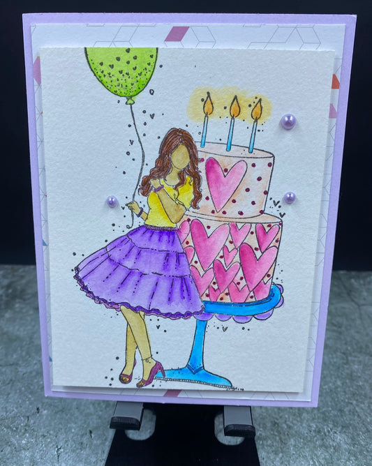 Girl With Birthday Cake and Balloon - CM Design Studios