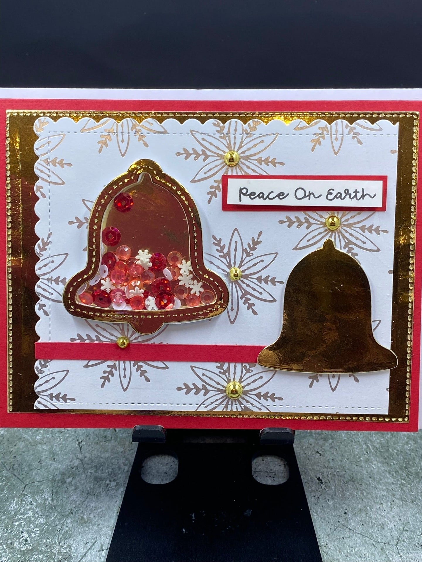 Peace on Earth Gold Bell Shaker Card