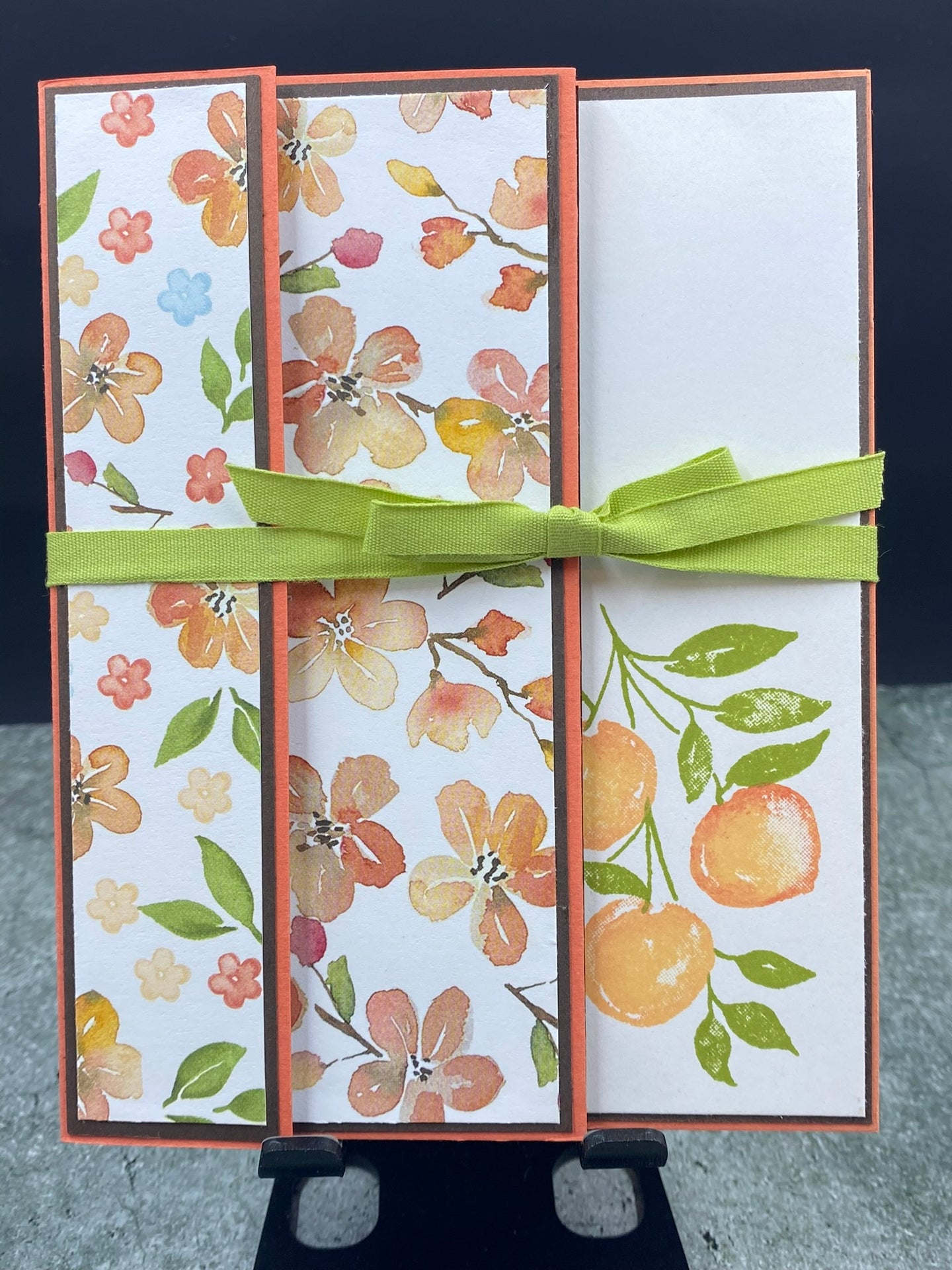Peach Themed Fancy Fold Blank Card with Ribbon